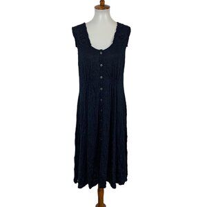 Alison Sheri Women's Dress Medium Navy Sleeveless‎ Crinkle Midi Chic
